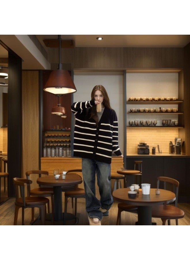 Leyuan Autumn And Winter New Large Version Striped Lazy Style Women's Sweater Coat High-end Knitted Cardigan Top - Image 1