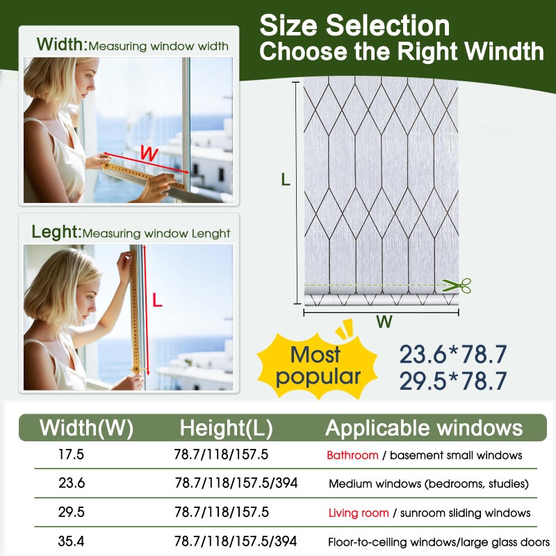 Windimiley Window Privacy Film Stained Glass Static Clings, Bathroom Frosted Leaded Decorative Window Stickers, UV Heat Blocking Opaque Removable for Home Door Coverings (17.5 x 78.7in,Rain) - Image 3