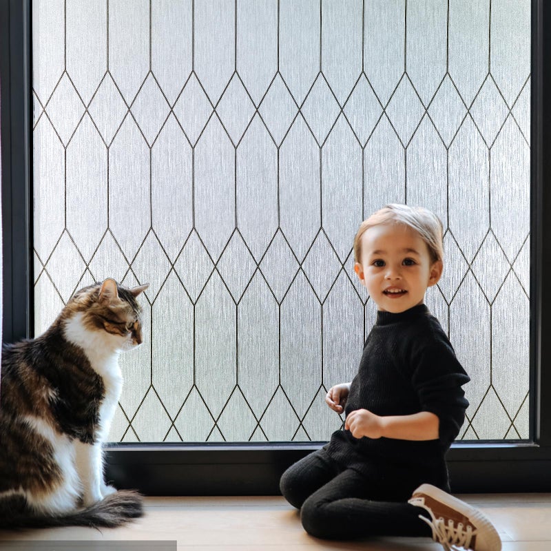 Windimiley Window Privacy Film Stained Glass Static Clings, Bathroom Frosted Leaded Decorative Window Stickers, UV Heat Blocking Opaque Removable for Home Door Coverings (17.5 x 78.7in,Rain) - Image 5