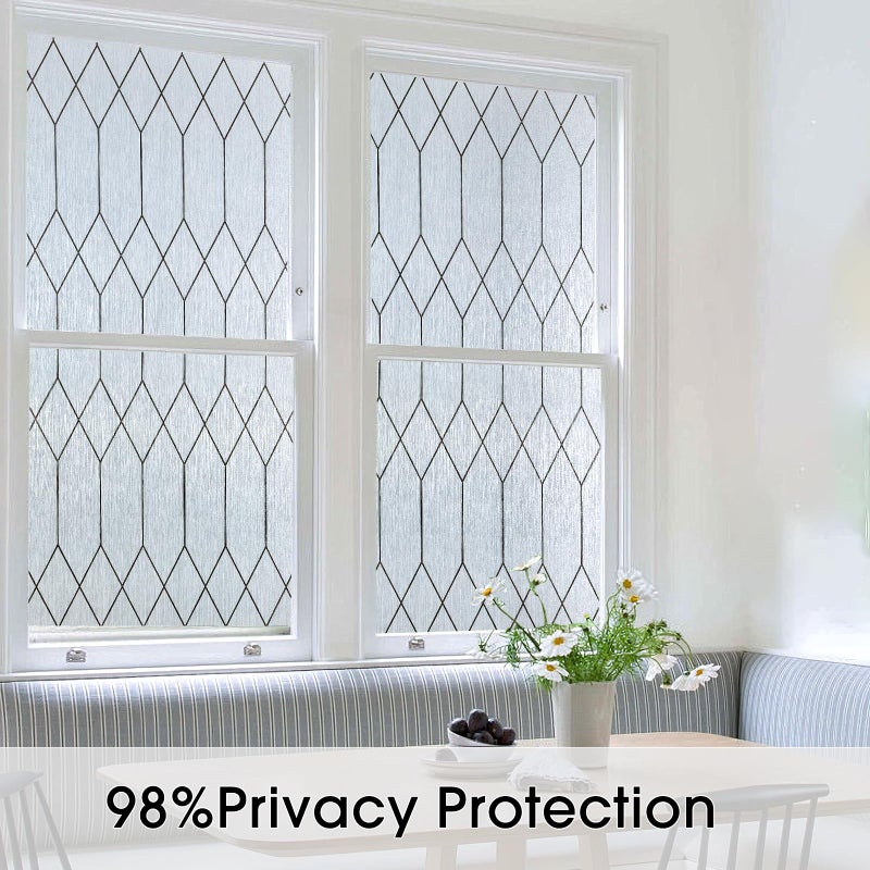 Windimiley Window Privacy Film Stained Glass Static Clings, Bathroom Frosted Leaded Decorative Window Stickers, UV Heat Blocking Opaque Removable for Home Door Coverings (17.5 x 78.7in,Rain) - Image 2