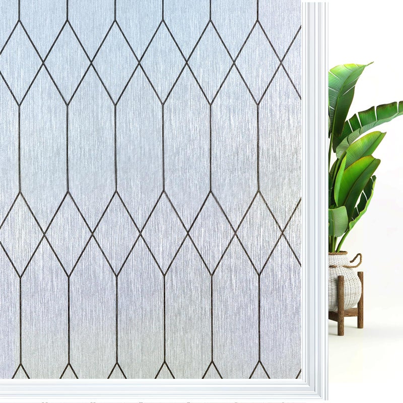 Windimiley Window Privacy Film Stained Glass Static Clings, Bathroom Frosted Leaded Decorative Window Stickers, UV Heat Blocking Opaque Removable for Home Door Coverings (17.5 x 78.7in,Rain) - Image 1