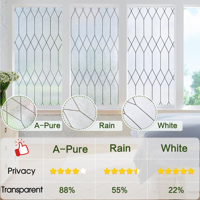 Windimiley Window Privacy Film Stained Glass Static Clings, Bathroom Frosted Leaded Decorative Window Stickers, UV Heat Blocking Opaque Removable for Home Door Coverings (17.5 x 78.7in,Rain) - Image 4