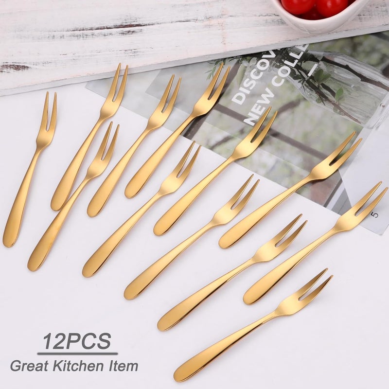 Mafier 5.51-inch Gold Fruit Forks For Charcuterie Board Service,18/10 Stainless Steel Dessert Tasting Mini Cocktail Appetizer Forks,Dishwasher Safe (Set of 12) - Image 2