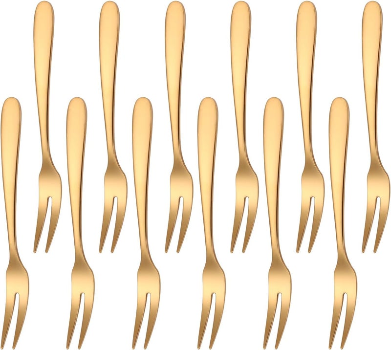 Mafier 5.51-inch Gold Fruit Forks For Charcuterie Board Service,18/10 Stainless Steel Dessert Tasting Mini Cocktail Appetizer Forks,Dishwasher Safe (Set of 12) - Image 1