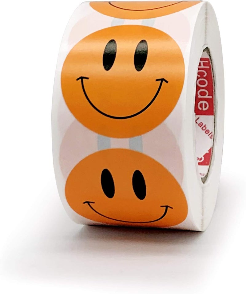 Hcode Happy Face Circle Dots Paper Labels Reward Stickers Teachers Stickers 500 Pieces per Roll (1.5 inch Orange) - Image 1