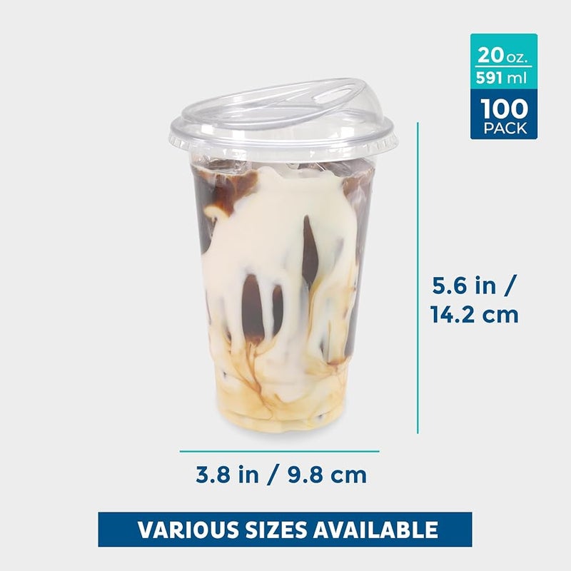Freshware 100 Pack Clear Plastic Cups with Strawless Drinking Lids, Disposable Cups for Iced Coffee, Smoothie, Milkshake, Cold Drinks, 20oz - Image 3