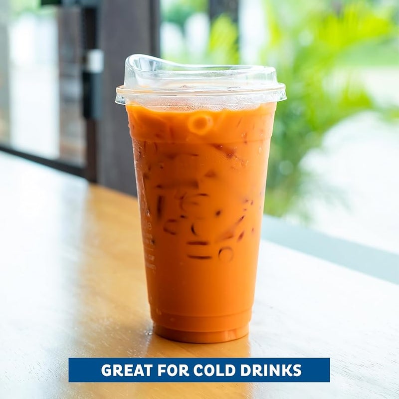Freshware 100 Pack Clear Plastic Cups with Strawless Drinking Lids, Disposable Cups for Iced Coffee, Smoothie, Milkshake, Cold Drinks, 20oz - Image 4