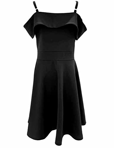 LuckyShe Big Girls Princess Dresses Elegant Cold Shoulder A Line Swing Party Dress for Kids,Black,10 Years - Image 5