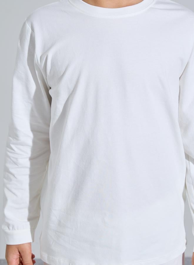 Styli Teen Unisex Off White Solid Long Sleeves T-Shirt and Joggers Set - Image 3