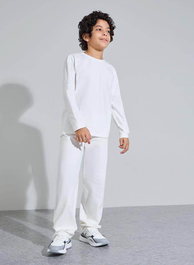 Styli Teen Unisex Off White Solid Long Sleeves T-Shirt and Joggers Set - Image 2