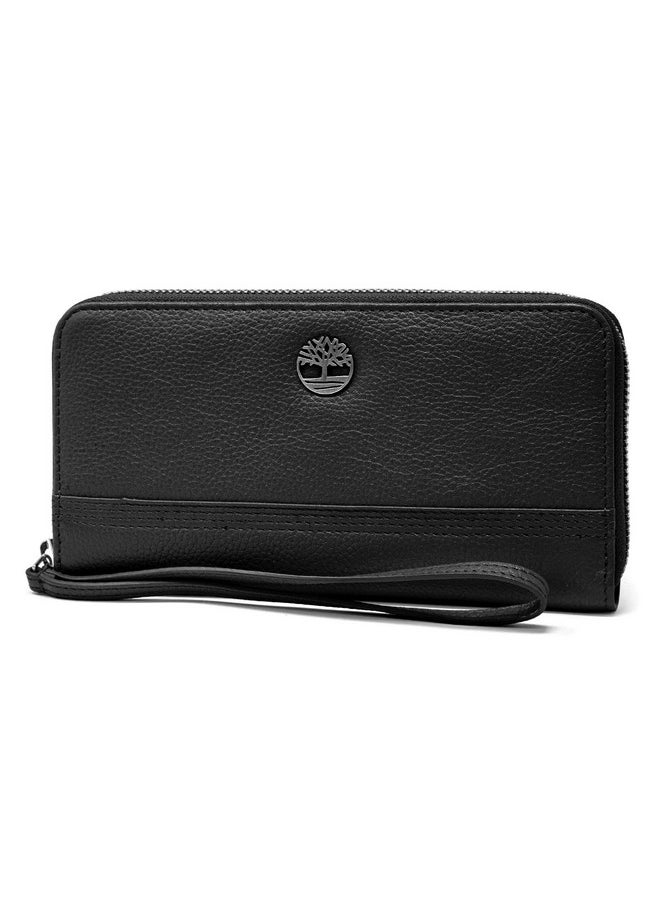 Timberland Womens Leather Rfid Zip Around Wallet Clutch With Strap Wristlet Black (Pebble) One Size Us  - Image 1