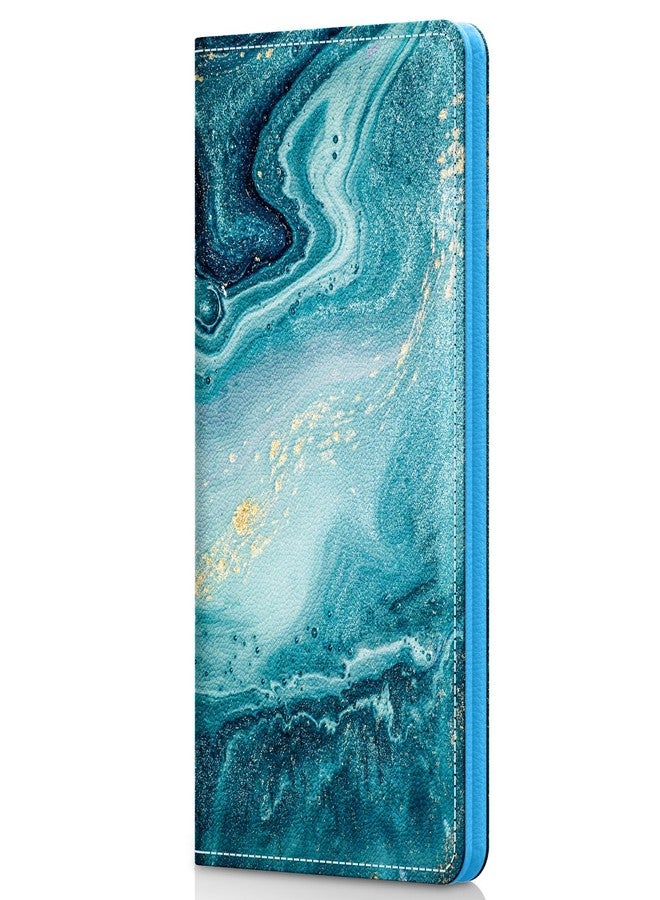 Pisypox Checkbook Cover for Personal Checkbook，Patterned Leather check book covers for women and men，with Pen Holder & Built-in Clear Plastic Divider for Duplicate Checks, Blue Marble, Modern - Image 1