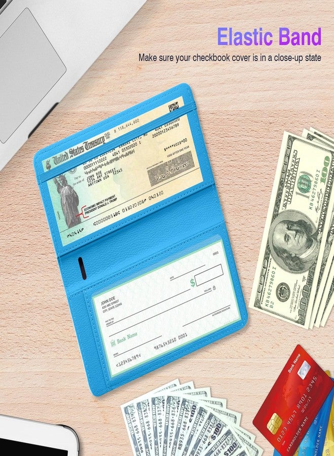 Pisypox Checkbook Cover for Personal Checkbook，Patterned Leather check book covers for women and men，with Pen Holder & Built-in Clear Plastic Divider for Duplicate Checks, Blue Marble, Modern - Image 5