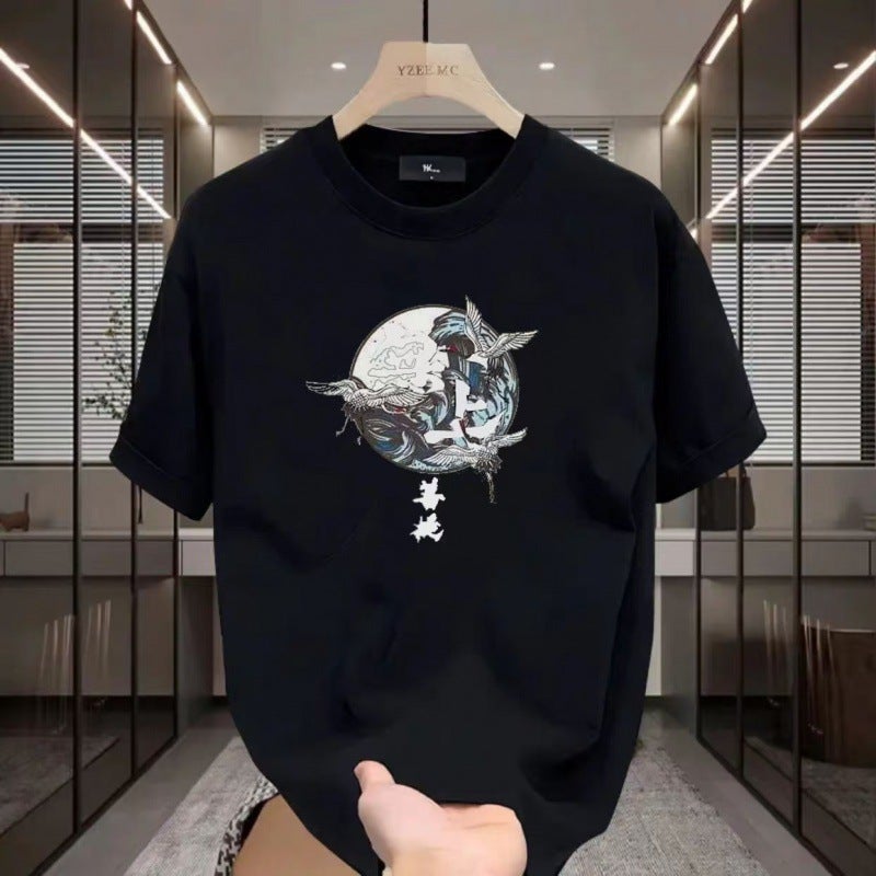 New Short-Sleeved T-Shirt Men'S Summer Korean-Style Trendy Simple Half-Sleeved Top Hong Kong-Style Loose Casual Trendy Brand T-Shirt - Image 3