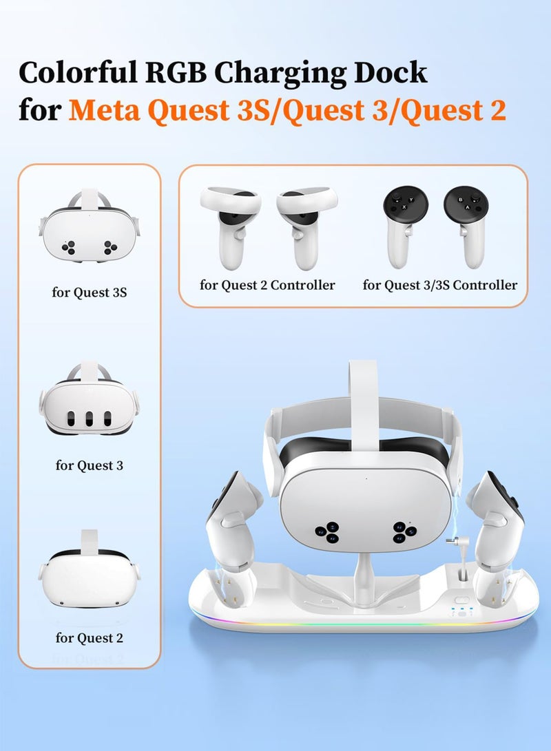 Necomi Charging Dock with RGB for Meta Quest 3S/3/2, 30W PD Magnetic Charging Station for Oculus Quest 3S/3/2 Accessories with Rechargeable 2100mAh Batteries*2, RGB Charging Stand for VR Headset & Controllers - Image 2