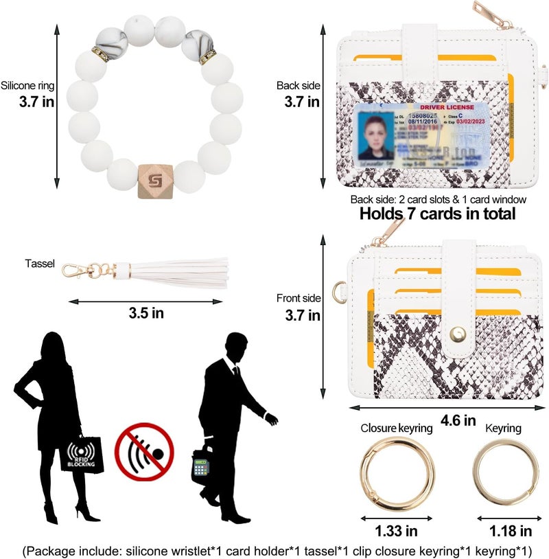 COOLANS Silicone Bracelet Wristlet Wallet Credit Card Holder RFID,ID Window,Key Ring Tassel,Slim Wallet Women Keychain Purse - Image 2