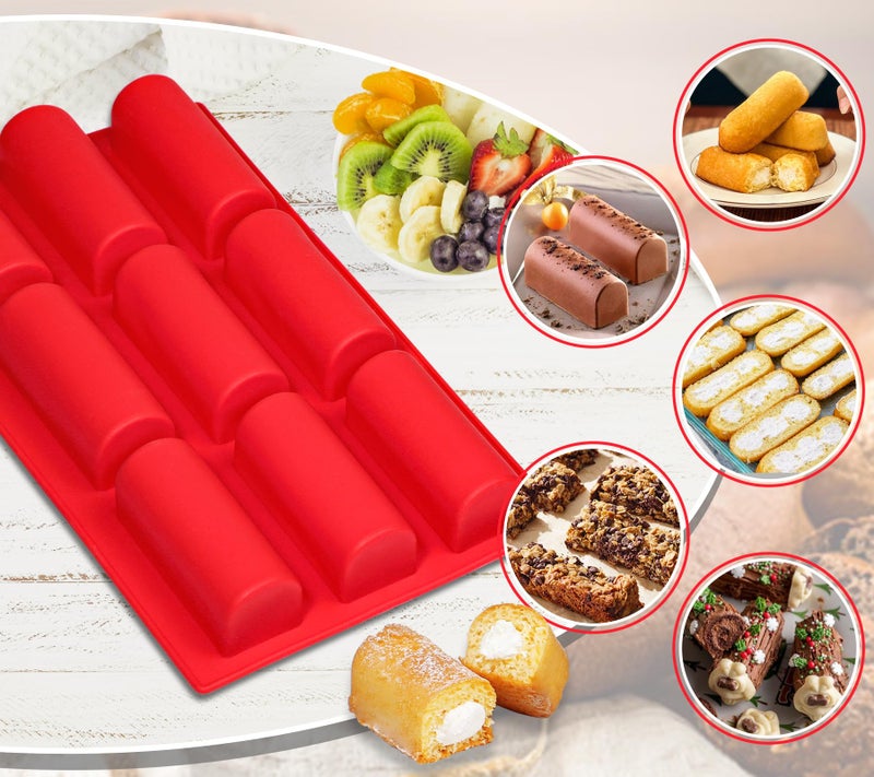 Webake Twinkie Pan Silicone Mini Log Cake Mold For 3D Cylinder Mousse, DIY Pudding Cake Molds Oblong 9 Cavity (Red) - Image 5