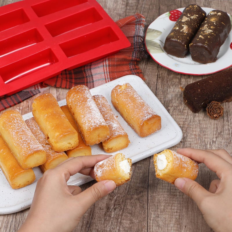 Webake Twinkie Pan Silicone Mini Log Cake Mold For 3D Cylinder Mousse, DIY Pudding Cake Molds Oblong 9 Cavity (Red) - Image 2