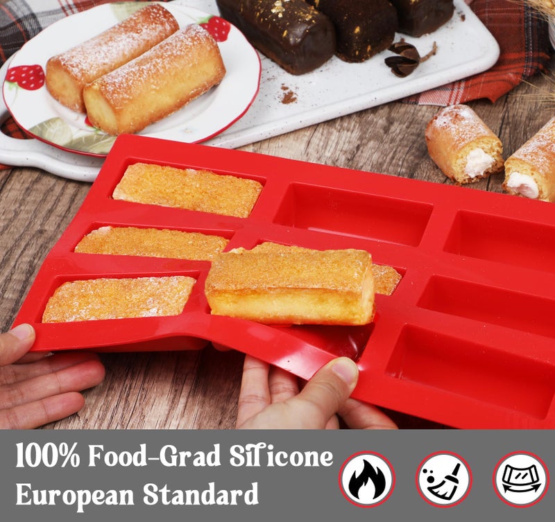 Webake Twinkie Pan Silicone Mini Log Cake Mold For 3D Cylinder Mousse, DIY Pudding Cake Molds Oblong 9 Cavity (Red) - Image 3