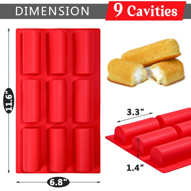 Webake Twinkie Pan Silicone Mini Log Cake Mold For 3D Cylinder Mousse, DIY Pudding Cake Molds Oblong 9 Cavity (Red) - Image 4