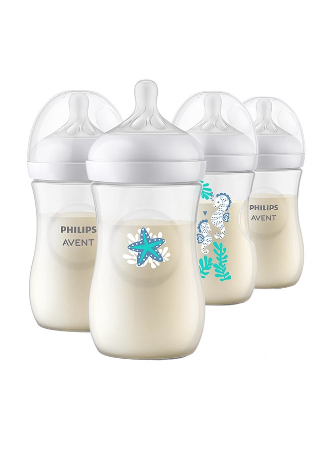 Philips Avent Natural Baby Bottle With Natural Response, Sea Design, 260ml, 1m+, 4 Pieces - Image 1