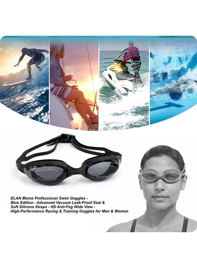 ELAN Morex Professional Swim Goggles - Stealth Black - Advanced Vacuum Leak-Proof Seal & Soft Silicone Straps - Anti-Fog HD Vision - High-Performance Racing & Training Goggles for Men & Women - Image 5