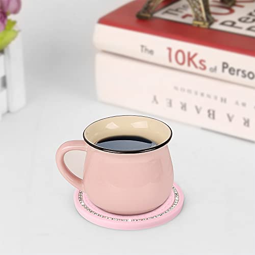 ACODABLEM 2 Pack Bling Cup Holder Insert Coasters, 2.75 Inch Soft Crystal Rhinestone Rubber Pad Set Round Auto Drink Coaster Car Interior Accessories (Pink) - Image 3