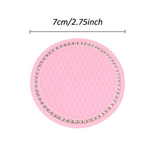 ACODABLEM 2 Pack Bling Cup Holder Insert Coasters, 2.75 Inch Soft Crystal Rhinestone Rubber Pad Set Round Auto Drink Coaster Car Interior Accessories (Pink) - Image 5