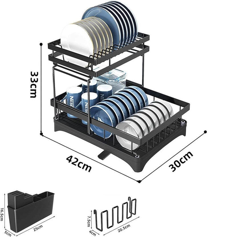 Cloyster Dish Rack Compact Dish Drainer Carbon Steel Dish Drying Rack with Removable Cutlery Holder Anti Rust Plate Rack Small Sink Drainer for Sink or Kitchen Countertop - Image 3