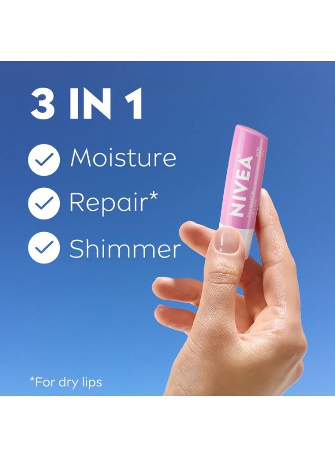 NIVEA Shimmer Lip Care, Shimmer Lip Balm with Shea Butter, Nourishing Oils and Vitamin C & E, 3-in-1 Moisture, Repair (for Dry Lips) and Shimmer, 0.17 Oz Stick - Image 2