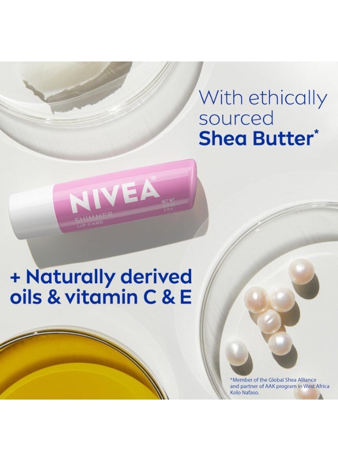 NIVEA Shimmer Lip Care, Shimmer Lip Balm with Shea Butter, Nourishing Oils and Vitamin C & E, 3-in-1 Moisture, Repair (for Dry Lips) and Shimmer, 0.17 Oz Stick - Image 4