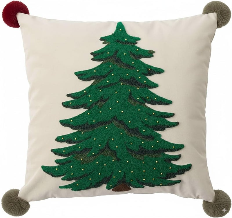 MOCOFO White Pillowcase 18x18 Embroidered Christmas Tree Pillow Cover Festive Long Sofa and Bedside Cushion Cover Dcor Cover ONLY - Image 2