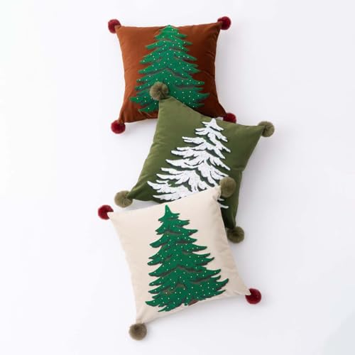 MOCOFO White Pillowcase 18x18 Embroidered Christmas Tree Pillow Cover Festive Long Sofa and Bedside Cushion Cover Dcor Cover ONLY - Image 3