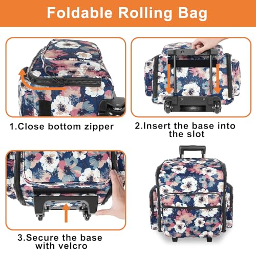 YOREPEK Rolling Craft Bag, Large Roller Scrapbook Tote with Wheels, Water Resistant Scrapbooking Storage Organizer for Scrap Book Stickers Supplies and Tools, Gift for Crafter Artist Teacher, Floral - Image 4