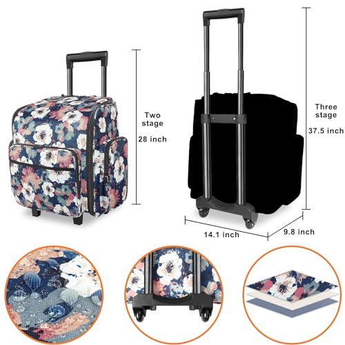 YOREPEK Rolling Craft Bag, Large Roller Scrapbook Tote with Wheels, Water Resistant Scrapbooking Storage Organizer for Scrap Book Stickers Supplies and Tools, Gift for Crafter Artist Teacher, Floral - Image 2
