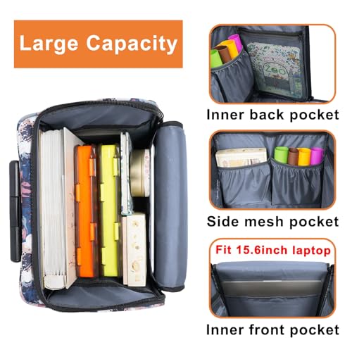 YOREPEK Rolling Craft Bag, Large Roller Scrapbook Tote with Wheels, Water Resistant Scrapbooking Storage Organizer for Scrap Book Stickers Supplies and Tools, Gift for Crafter Artist Teacher, Floral - Image 3