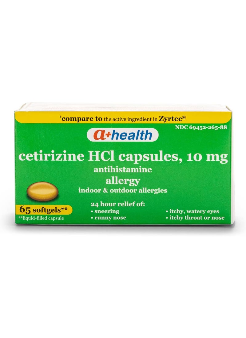 a+health Cetirizine Hcl 10 Mg Liquid Gels, Antihistamine for 24 Hour Allergy Relief, 65 Count 