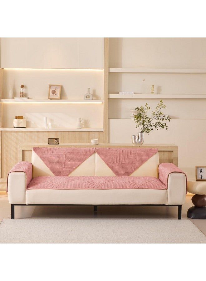 House of Quirk Sofa Covers Velvet Herringbone Chenille Fabric Furniture Protector 1/2/3/4 Seater Sofa Cover Slipcovers Anti-Slip Stretch Seat Mat (Two Seater, Pink, 70x140cm) - Image 2