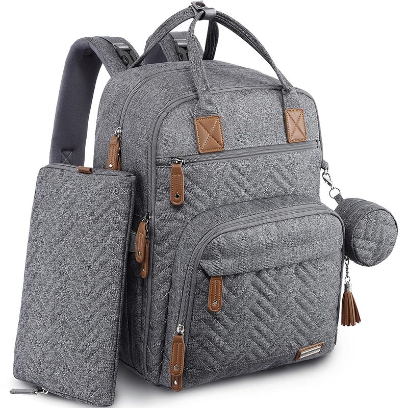 iniuniu iniuniu Diaper Bag Backpack 4 in 1 kit Large Unisex Baby Bags for Boys Girls Waterproof Travel Back Pack with Diaper Pouch Washable Changing Pad Pacifier Case and Stroller Straps Gray
