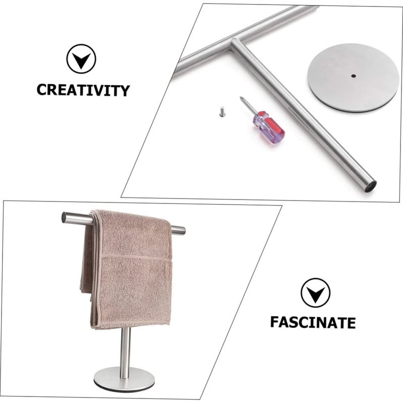 Luxshiny Stainless Steel Towel Rack Compact Hand Towel Holder For Bathroom Kitchen Countertop Weighted Base Smooth Surface Portable Versatile Towel Storage Black - Image 3