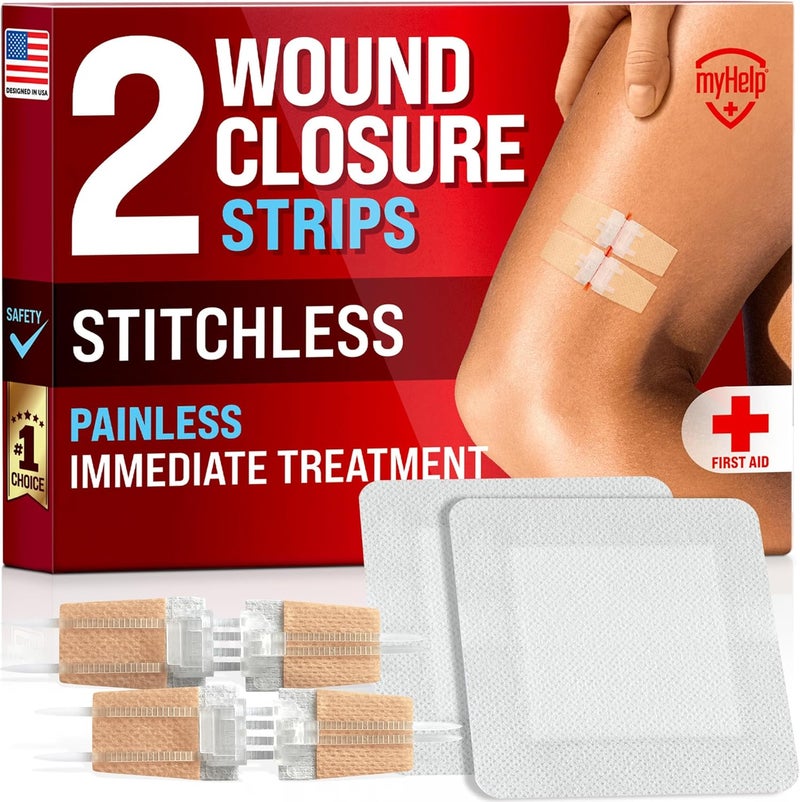 MYHELP Emergency Wound Closure Strips  2pk  Laceration Closure Kit  Stitchless  Easy to Use  Butterfly Bandages - Image 1