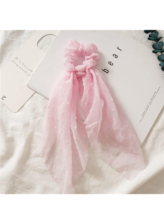 3 Pcs Scarf Scrunchies for Women Girls, Elegant Bow Elastics with Long Tails, Satin Ribbon Ponytail Holders, Soft Elastic Hair Bands for Thick Thin, Fashion Hair Ties for Daily and Gifts - Image 2