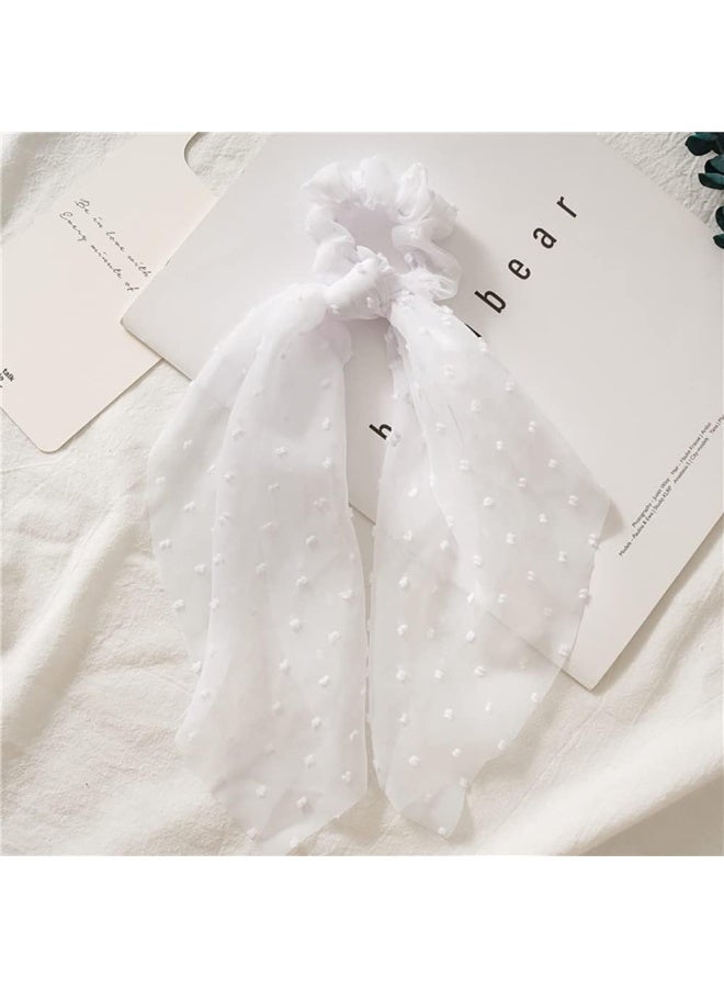 3 Pcs Scarf Scrunchies for Women Girls, Elegant Bow Elastics with Long Tails, Satin Ribbon Ponytail Holders, Soft Elastic Hair Bands for Thick Thin, Fashion Hair Ties for Daily and Gifts - Image 3