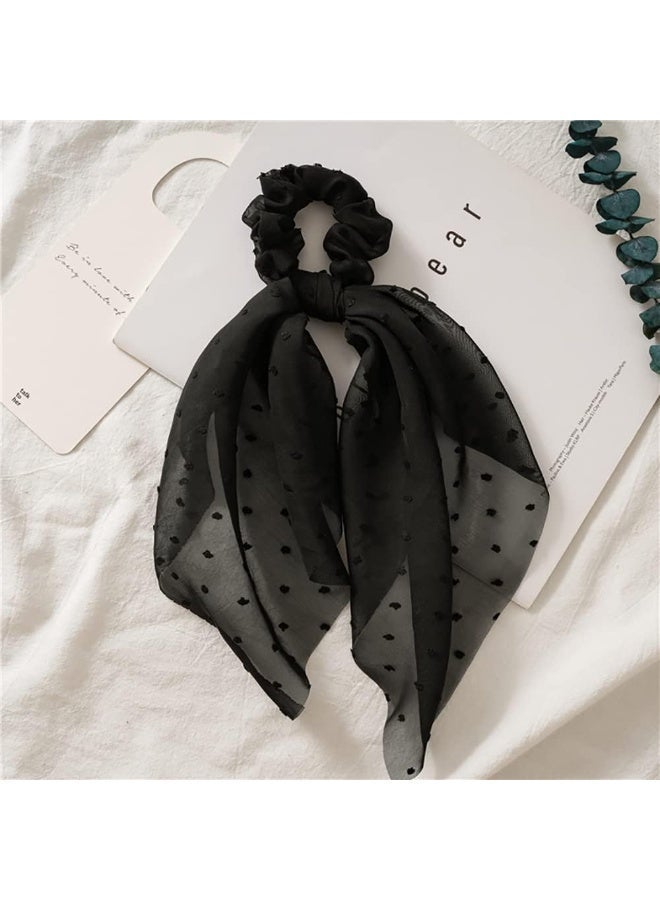 3 Pcs Scarf Scrunchies for Women Girls, Elegant Bow Elastics with Long Tails, Satin Ribbon Ponytail Holders, Soft Elastic Hair Bands for Thick Thin, Fashion Hair Ties for Daily and Gifts - Image 4