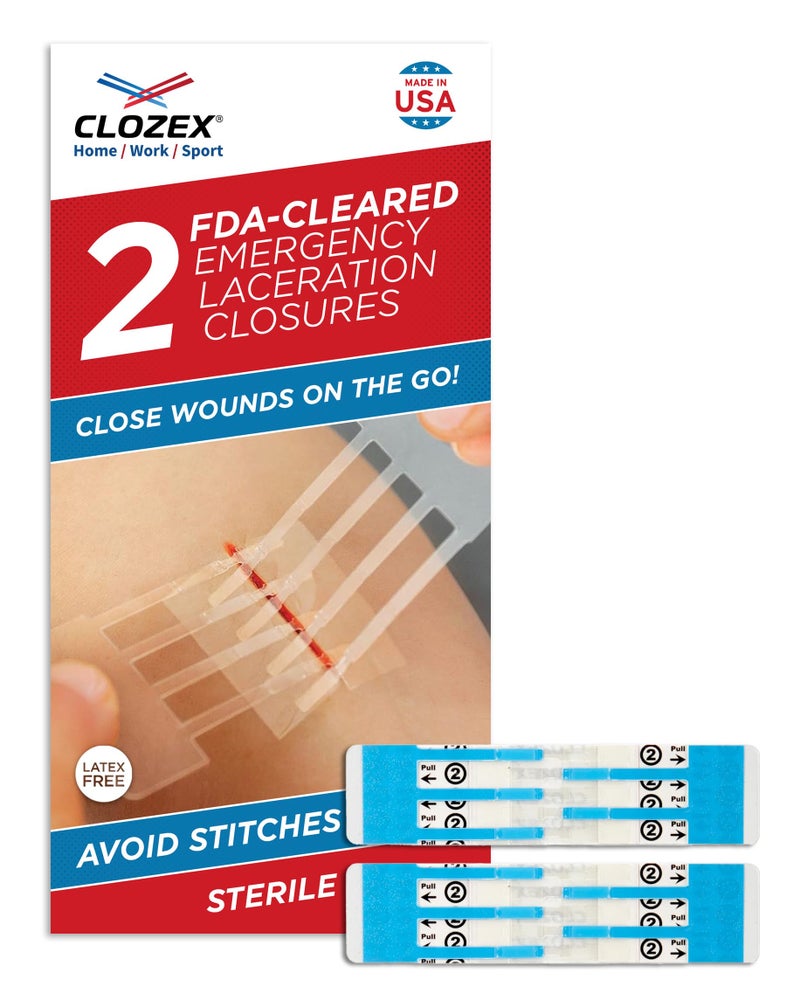 Clozex Emergency Laceration Closures - Repair Wounds Without Stitches, FSA HSA Eligible Skin Closure Device for 2 Individual Wounds Or Combine for Total Length of 2 Inches - Image 1