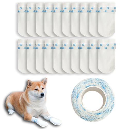 Hodaqe 20Pcs Disposable Pets Shoes Foot Cover with Adhesive Tapes for Dog Walking Outdoor Waterproof Protector (Suitable for Less 12Kg) - Image 1