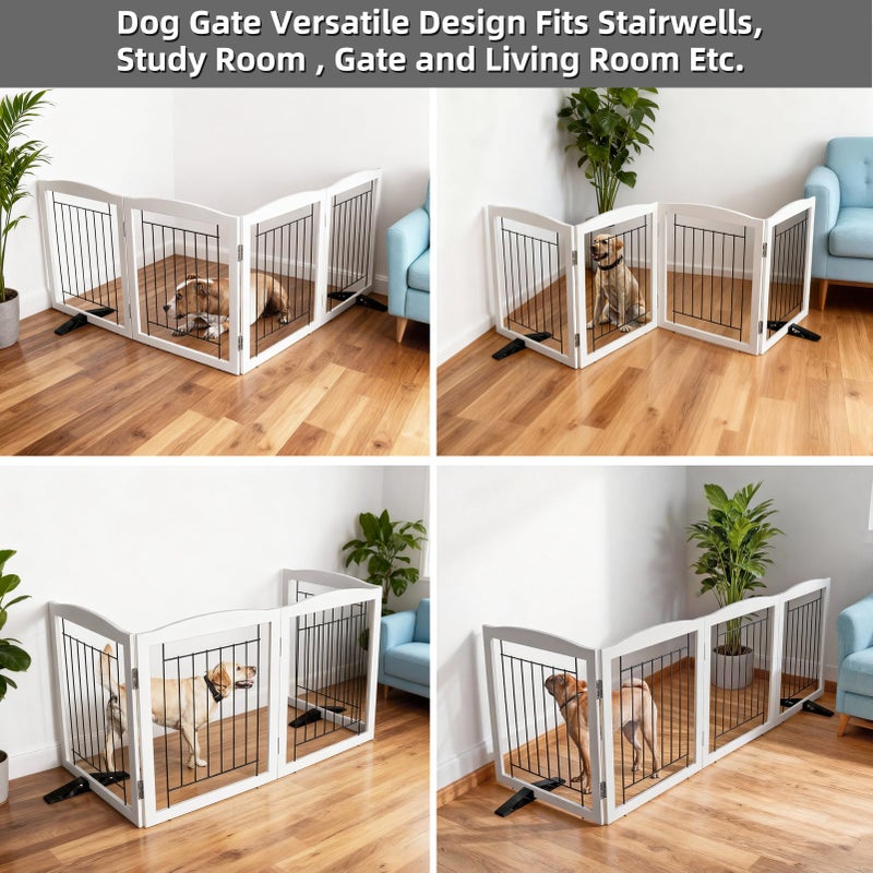 ZJSF Freestanding Dog Fence Indoor, Foldable Dog Gate for Doorways, Stairs or Hallways, Sturdy Wood Extra Wide Pet Gate with Support Feet for The House, White, 32 "Height-4 Panels - Image 4
