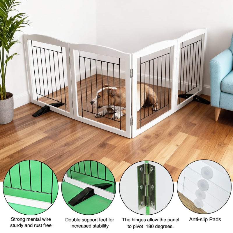ZJSF Freestanding Dog Fence Indoor, Foldable Dog Gate for Doorways, Stairs or Hallways, Sturdy Wood Extra Wide Pet Gate with Support Feet for The House, White, 32 "Height-4 Panels - Image 5