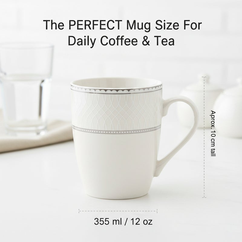 Shallow JUNA New Bone China Mug 355 ml -  6 piece Set  Elegant White Coffee & Tea Mug with Subtle Texture for Daily Use, Brunch, Coffee Station, Ramadan, Eid, Diwali & Gifting (Set of 6) - Image 3