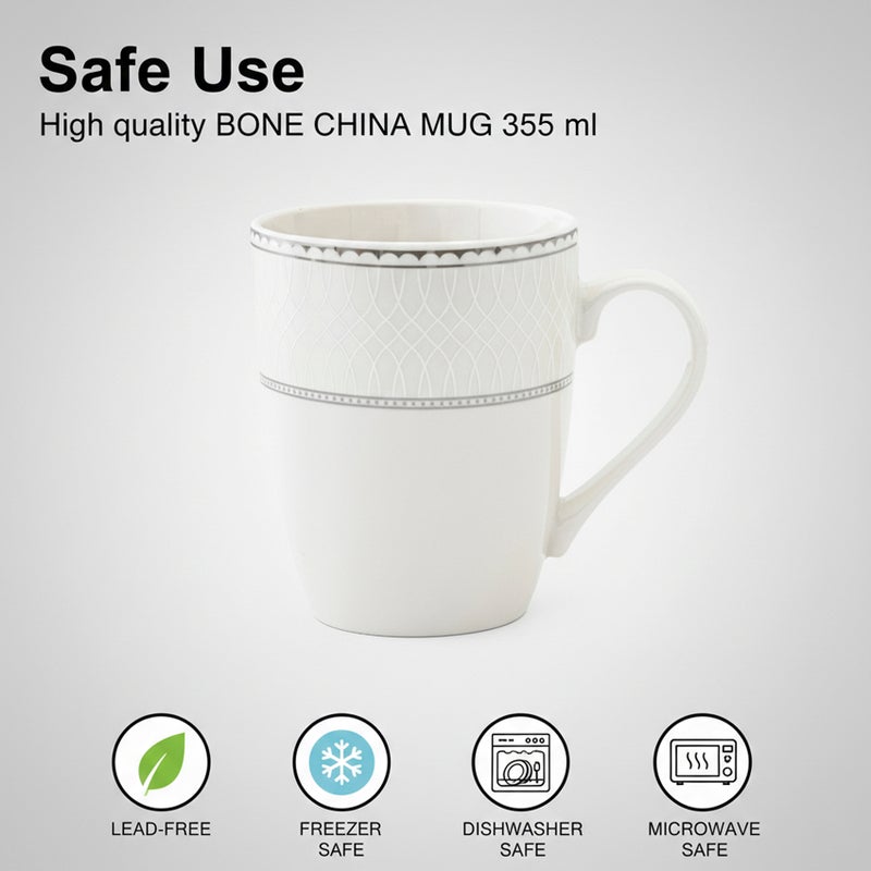 Shallow JUNA New Bone China Mug 355 ml -  6 piece Set  Elegant White Coffee & Tea Mug with Subtle Texture for Daily Use, Brunch, Coffee Station, Ramadan, Eid, Diwali & Gifting (Set of 6) - Image 5